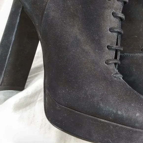 STEVE MADDEN Jolte Black Leather Suede Ankle BOOTS Womens Size 6.5M Chunky Heel