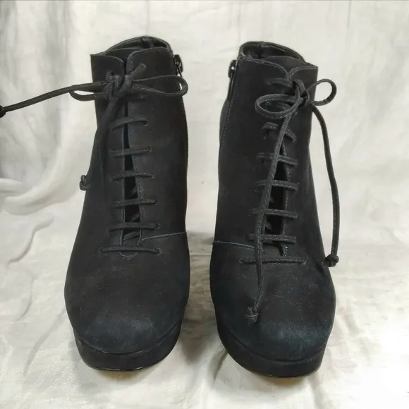 STEVE MADDEN Jolte Black Leather Suede Ankle BOOTS Womens Size 6.5M Chunky Heel