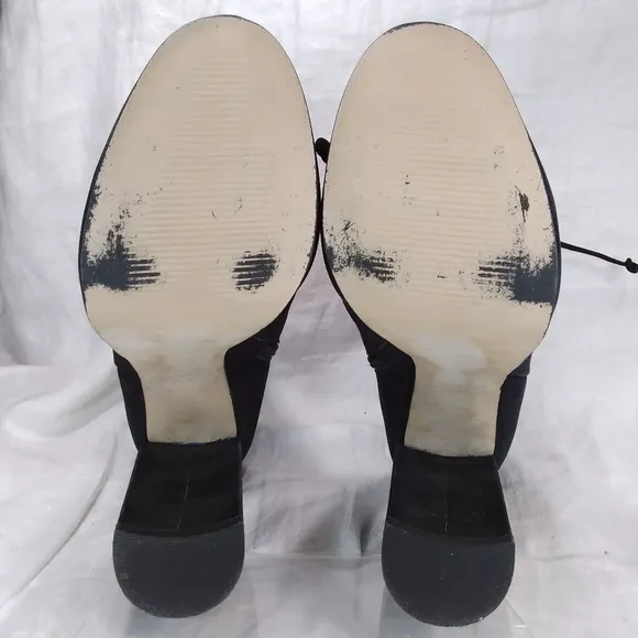 STEVE MADDEN Jolte Black Leather Suede Ankle BOOTS Womens Size 6.5M Chunky Heel