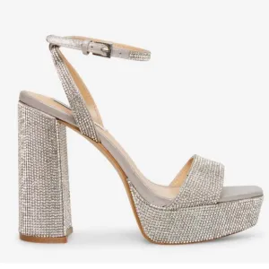 Steve Madden Lessa Platform Sandal Rhinestone Strappy Block Heel Size 10M