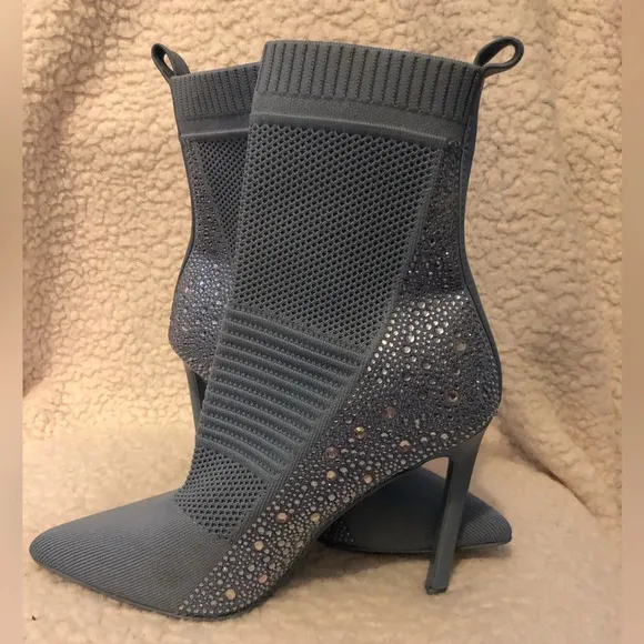 Steve Madden Maxwelle Jeweled Heeled Pointed Toe Sock Boots, Women’s 8.5