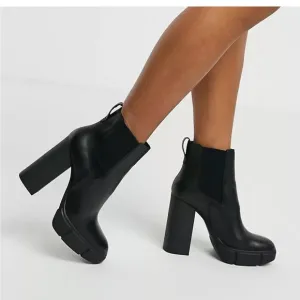 Steve Madden Revised Black Leather Chelsea Platform Chunky Heeled Ankle Boots