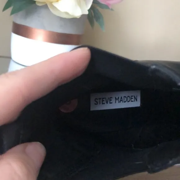 Steve Madden Revised Black Leather Chelsea Platform Chunky Heeled Ankle Boots