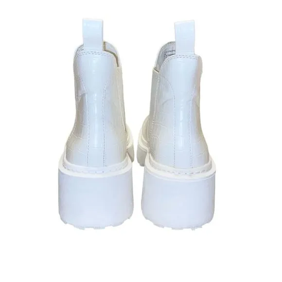 Steve Madden Shadow White Crocodile Chunky Platform Lug Sole Ankle Chelsea Boots