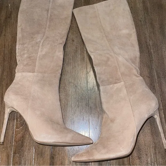 STEVE MADDEN | Suede Lather Tall Heeled Pointed Toe Boots Tan Taupe Women’s 9.5