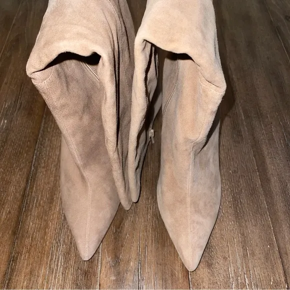 STEVE MADDEN | Suede Lather Tall Heeled Pointed Toe Boots Tan Taupe Women’s 9.5