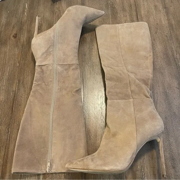 STEVE MADDEN | Suede Lather Tall Heeled Pointed Toe Boots Tan Taupe Women’s 9.5