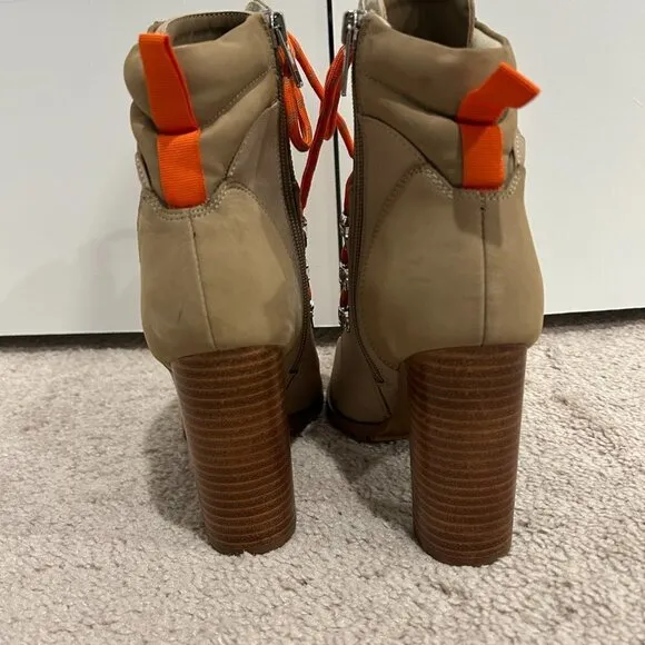 Steve Madden Tan Karey Leather Pointed Toe Lace-up Boots Size 8