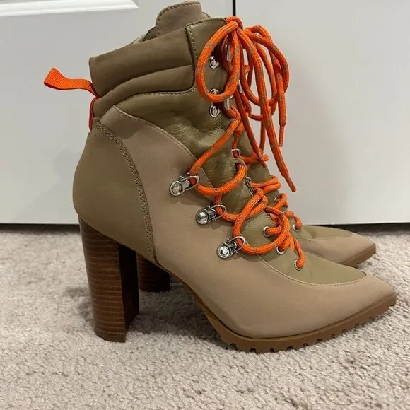 Steve Madden Tan Karey Leather Pointed Toe Lace-up Boots Size 8