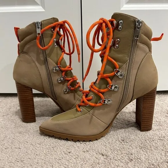 Steve Madden Tan Karey Leather Pointed Toe Lace-up Boots Size 8