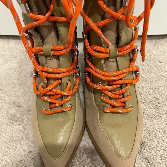 Steve Madden Tan Karey Leather Pointed Toe Lace-up Boots Size 8