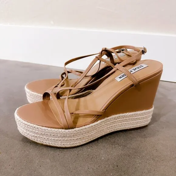 Steve Madden Whitlee Platform Espadrille Wedge Sandals Tan Beige Size 10 NWT