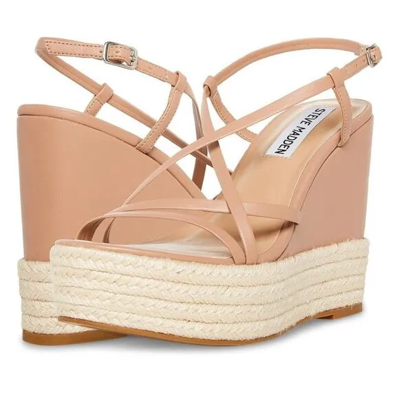 Steve Madden Whitlee Platform Espadrille Wedge Sandals Tan Beige Size 10 NWT