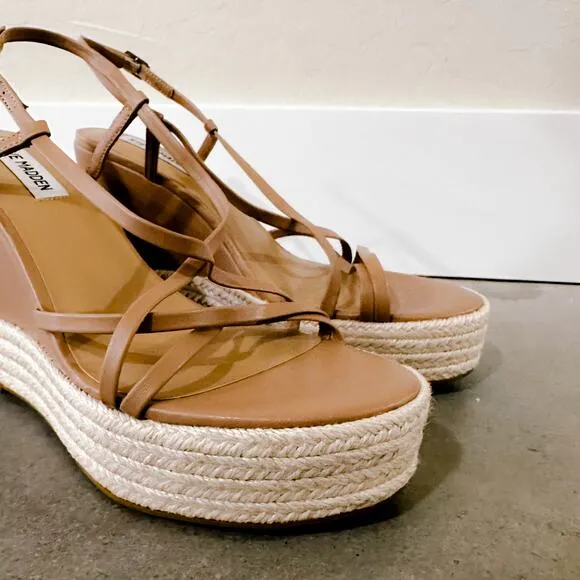 Steve Madden Whitlee Platform Espadrille Wedge Sandals Tan Beige Size 10 NWT