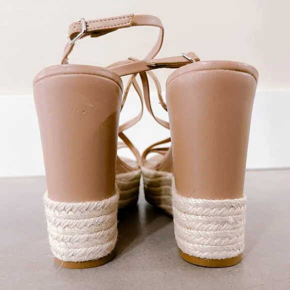 Steve Madden Whitlee Platform Espadrille Wedge Sandals Tan Beige Size 10 NWT