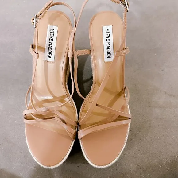 Steve Madden Whitlee Platform Espadrille Wedge Sandals Tan Beige Size 10 NWT