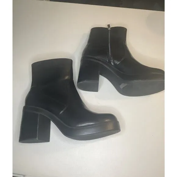 Steve Madden Womens Sz 7.5 Black Faux Leather Platform Chunky Boots 90's Y2K