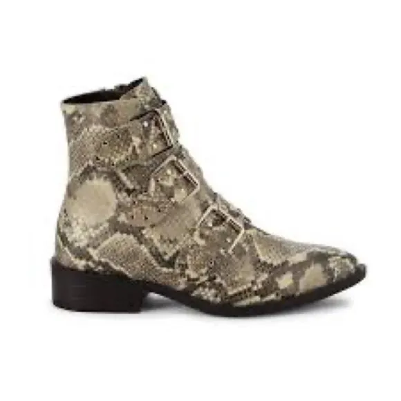 STEVEN Madden Boots NEW YORK Triple Buckle Animal Snake Print Boot - size 8 1/2
