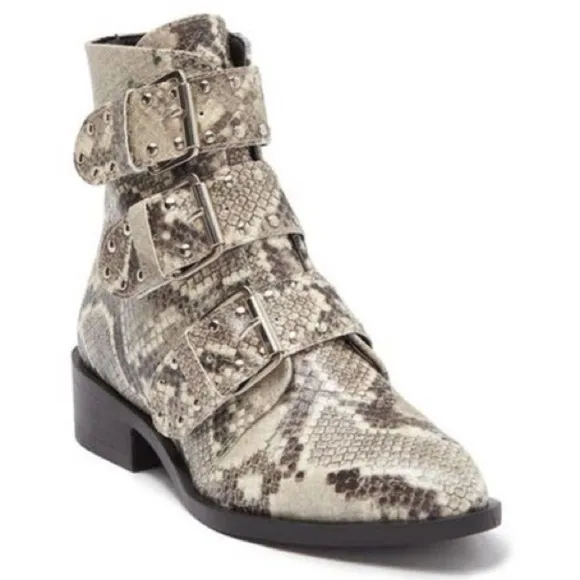 STEVEN Madden Boots NEW YORK Triple Buckle Animal Snake Print Boot - size 8 1/2