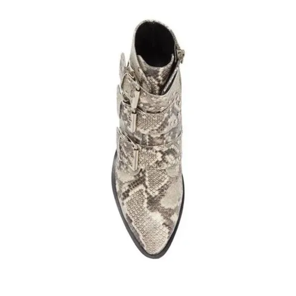 STEVEN Madden Boots NEW YORK Triple Buckle Animal Snake Print Boot - size 8 1/2