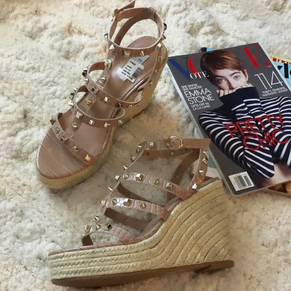 Steven New York Scoutt Neutral Wedge Espadrille Studded Sandals