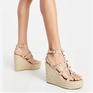Steven New York Scoutt Neutral Wedge Espadrille Studded Sandals