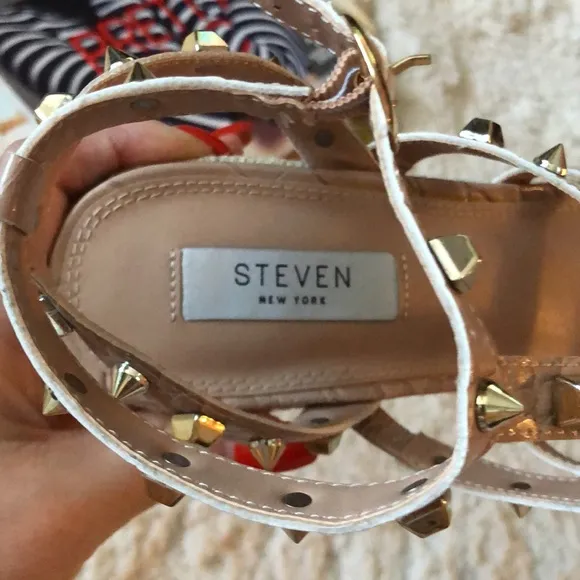 Steven New York Scoutt Neutral Wedge Espadrille Studded Sandals