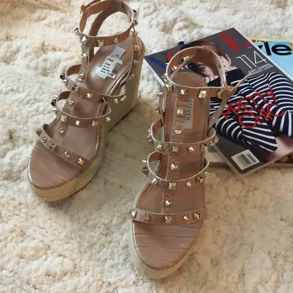 Steven New York Scoutt Neutral Wedge Espadrille Studded Sandals