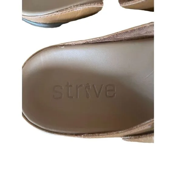 Strive Womens Tan Leather Comfortable and Arch Java Flat Sandal Size 9.5