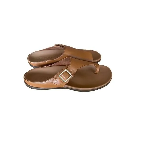 Strive Womens Tan Leather Comfortable and Arch Java Flat Sandal Size 9.5