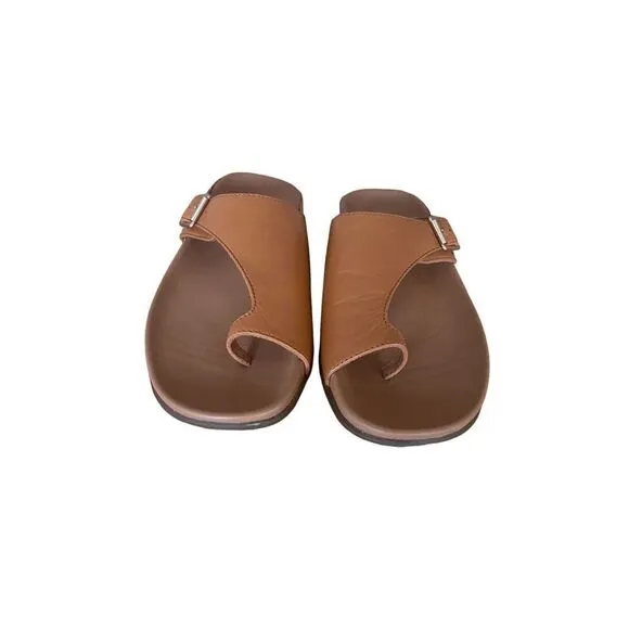 Strive Womens Tan Leather Comfortable and Arch Java Flat Sandal Size 9.5