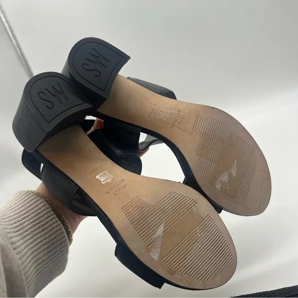 Stuart Weitzman Access Heeled Sandals Strap Stretch Leather Black Size 7
