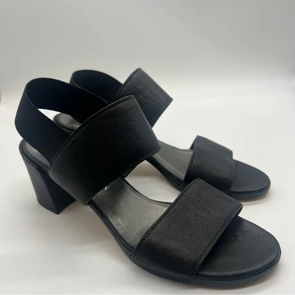 Stuart Weitzman Access Heeled Sandals Strap Stretch Leather Black Size 7