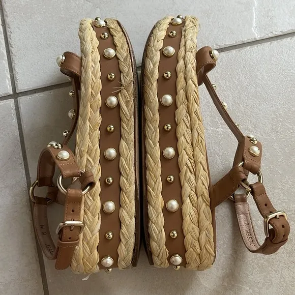 Stuart weitzman beraffia studded platform sandals size 8