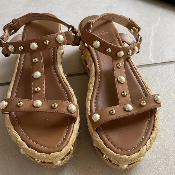 Stuart weitzman beraffia studded platform sandals size 8
