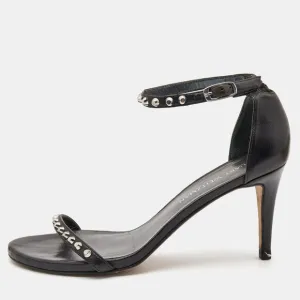 Stuart Weitzman Black Leather Studded Ankle Strap Sandals Size 39
