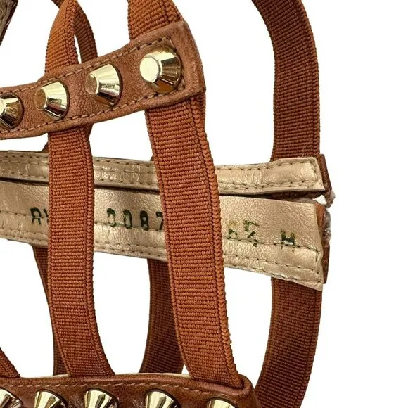 STUART WEITZMAN Brown Leather Studded Gladiator Cage Heeled Sandals Size 6.5