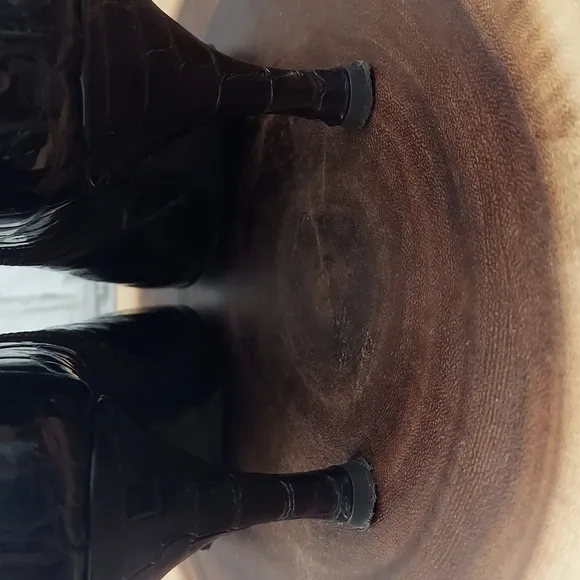 Stuart Weitzman croc embossed pointed toe patent leather ankle boots