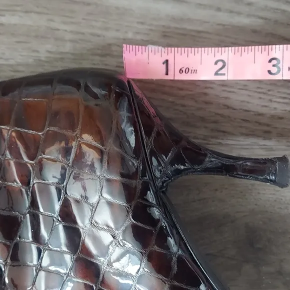 Stuart Weitzman croc embossed pointed toe patent leather ankle boots
