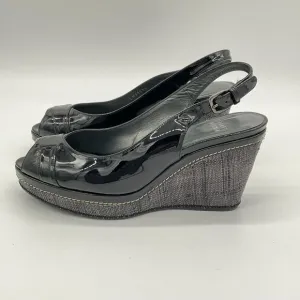 STUART WEITZMAN Excise Patent Leather Wedge Sandals Slingback Black‎ Size 9