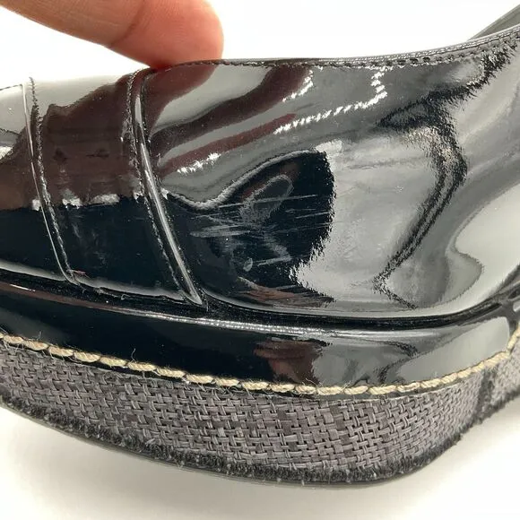 STUART WEITZMAN Excise Patent Leather Wedge Sandals Slingback Black‎ Size 9