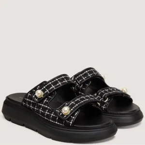 Stuart Weitzman Goldie Sport Slide Black Tweed Sandals Size 6