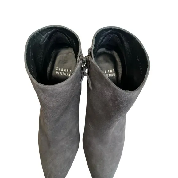 Stuart Weitzman Grey Suede Booties Pointed Toe Stiletto Heel Ankle Boots Women’s