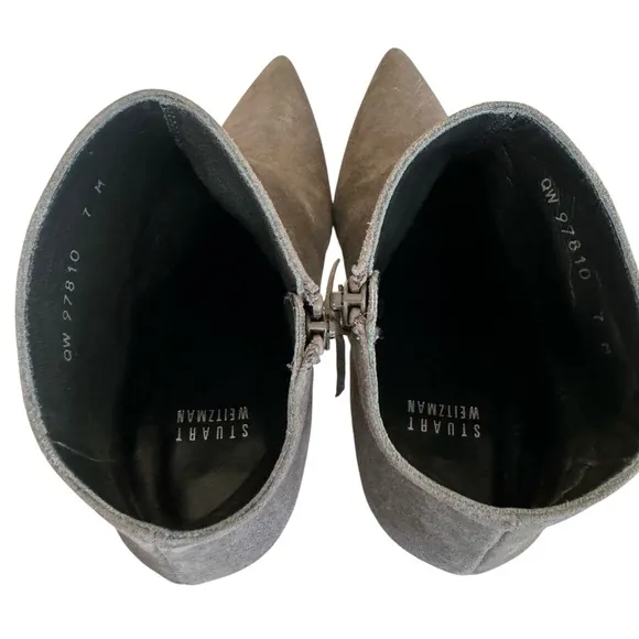 Stuart Weitzman Grey Suede Booties Pointed Toe Stiletto Heel Ankle Boots Women’s