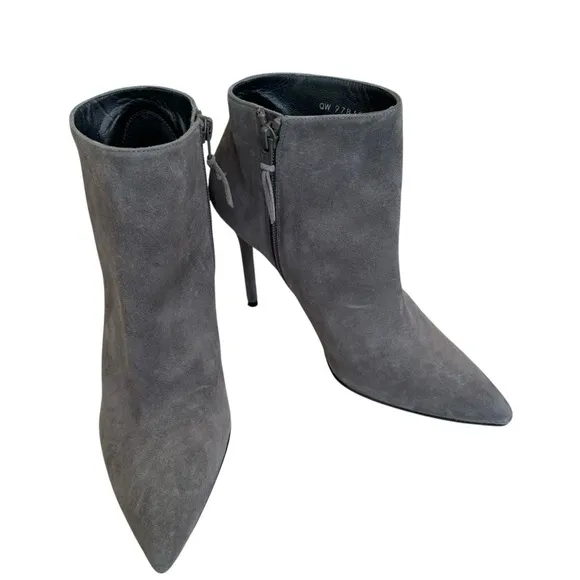 Stuart Weitzman Grey Suede Booties Pointed Toe Stiletto Heel Ankle Boots Women’s