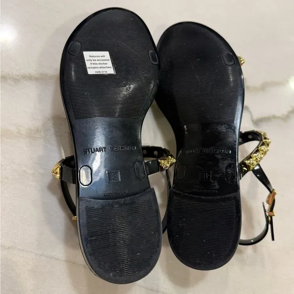 Stuart Weitzman Jelly Sandals Size 8 Black Gold Embellishments