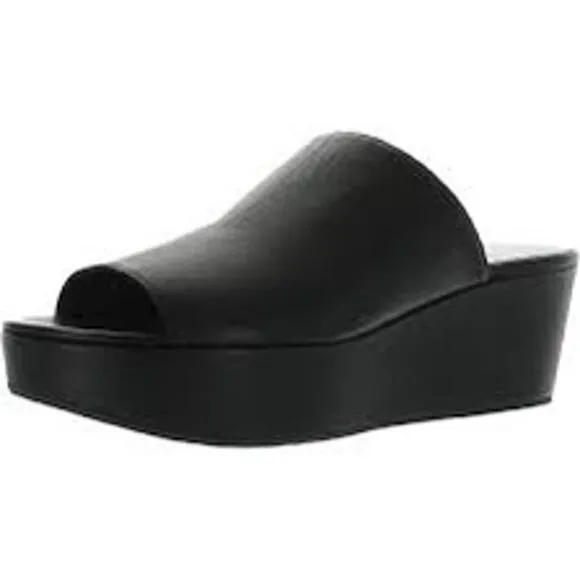 Stuart Weitzman Muletrain Wedge Sandals Leather Platform Wide Strap Black 9M