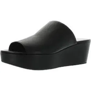 Stuart Weitzman Muletrain Wedge Sandals Leather Platform Wide Strap Black 9M