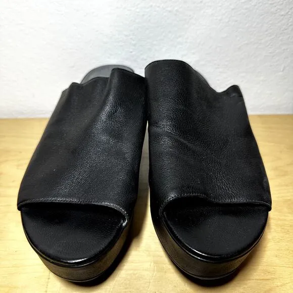 Stuart Weitzman Muletrain Wedge Sandals Leather Platform Wide Strap Black 9M