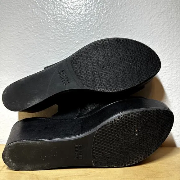 Stuart Weitzman Muletrain Wedge Sandals Leather Platform Wide Strap Black 9M